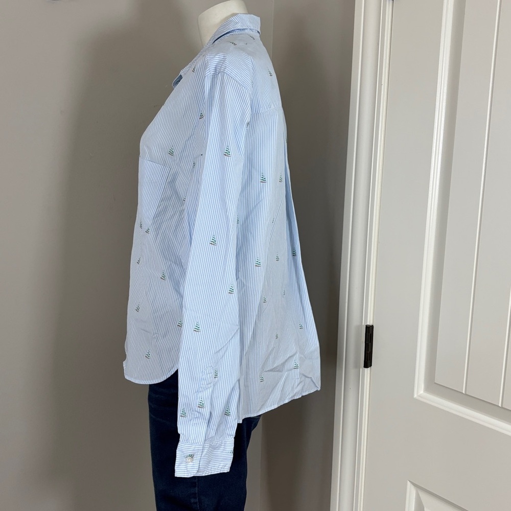 Frank and Eileen SILVIO Light Blue Stripe Sailboats Italian Cotton Sz L NEW - Picture 6 of 14
